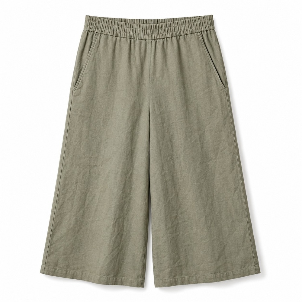 EILEEN FISHER Tencel Blend Soft Twill Cropped Wide-Leg Pant Sz S Olive Green